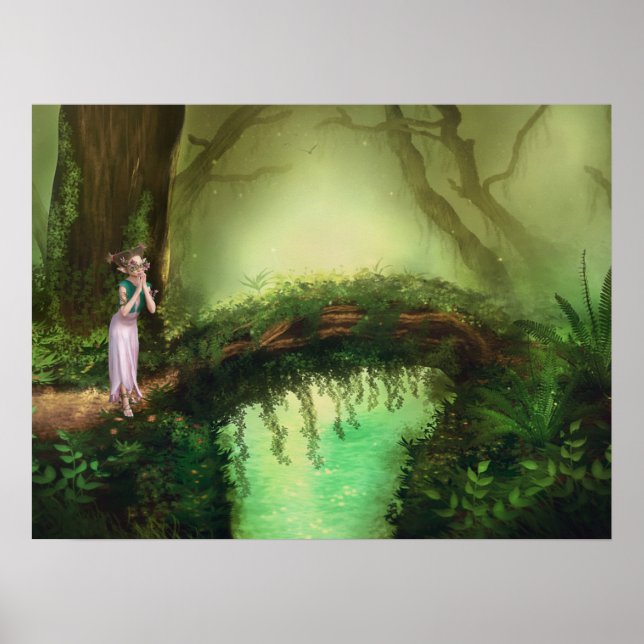 Beautiful Elf Fairy in Fantasy Enchanted Forest Poster (Front)