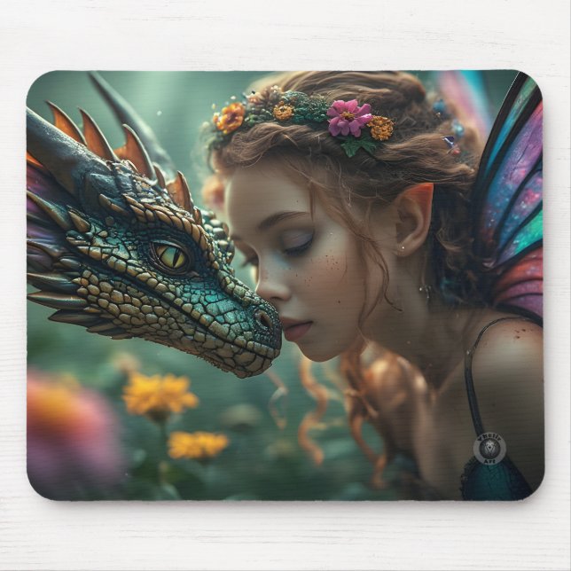 Beautiful Elf Green Dragon Design Mouse Mat (Front)