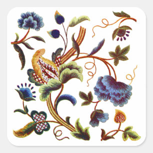 Beautiful Elizabethan Jacobean Embroidery Square Sticker