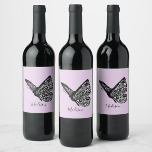 Beautiful embellished butterfly wine label