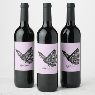 Beautiful embellished butterfly wine label