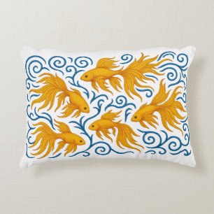 Beautiful embroidered golden fishes decorative cushion