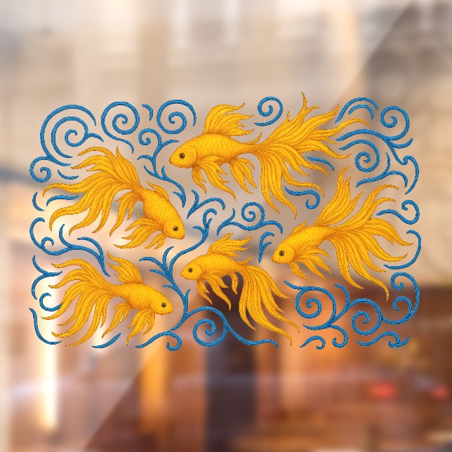 Beautiful embroidered golden fishes window cling (Sheet 2)