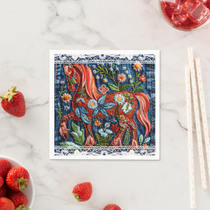 Beautiful Embroidered Horse Napkin
