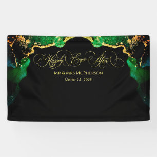 Beautiful Emerald Black Gold Wedding Backdrop Banner
