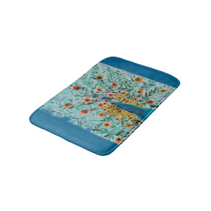 Beautiful Emerald Green and Turquoise Peacock Bath Mat