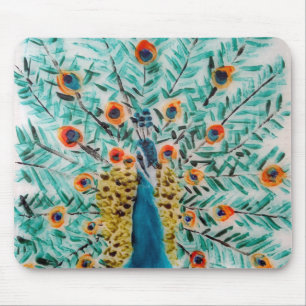 Beautiful Emerald Green and Turquoise Peacock Mouse Mat