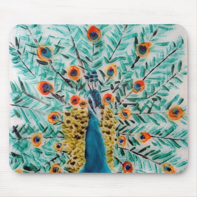 Beautiful Emerald Green and Turquoise Peacock Mouse Mat (Front)