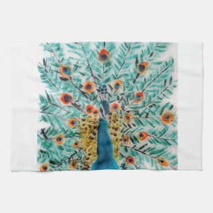 Beautiful Emerald Green and Turquoise Peacock Tea Towel