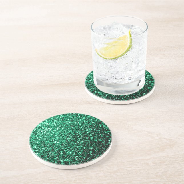 Beautiful Emerald Green glitter sparkles Coaster (Side)