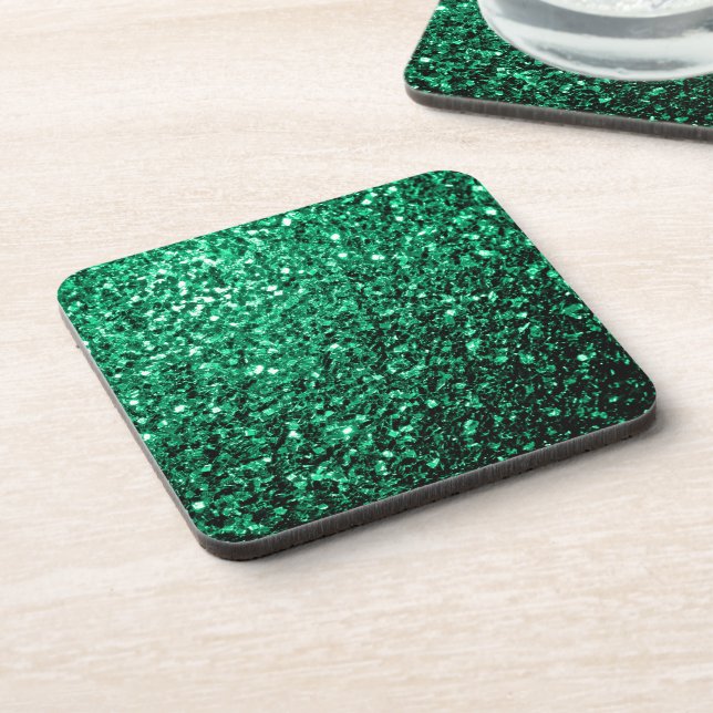 Beautiful Emerald Green glitter sparkles Coaster (Left Side)