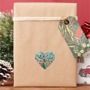 Beautiful Emerald Green, Turquoise Blue Peacock Heart Sticker