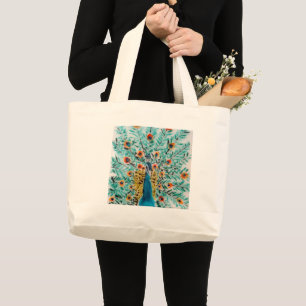Beautiful Emerald Green Turquoise Peacock Large Tote Bag