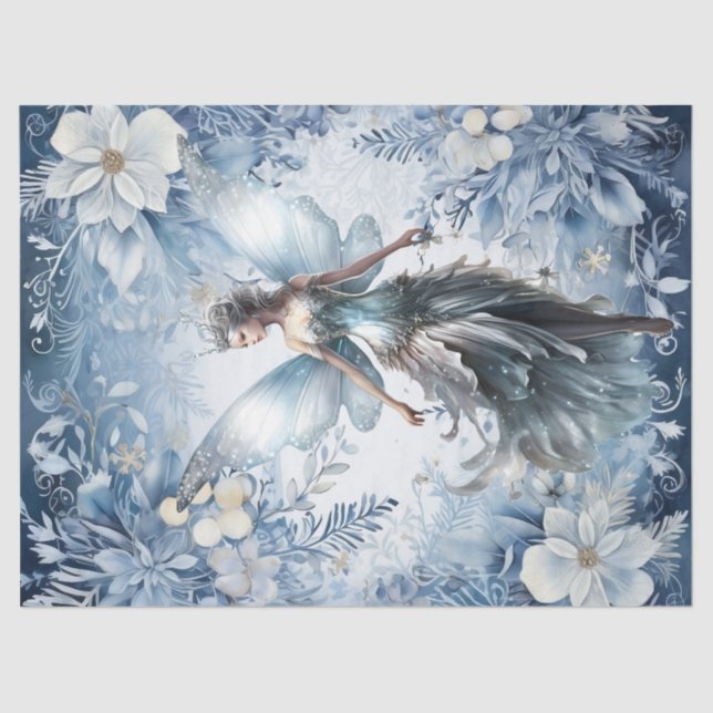 Beautiful Enchanted Light Blue Christmas Fairy Tissue Paper (Front)