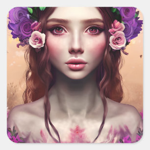 Beautiful Enchantress Fantasy AI Art Square Sticker