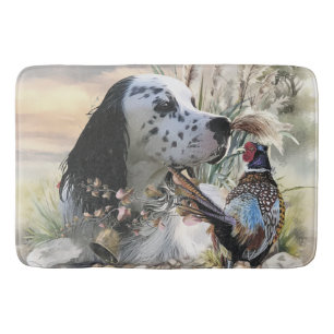 Beautiful English Setter with Pheasant ,  Art  Bath Mat