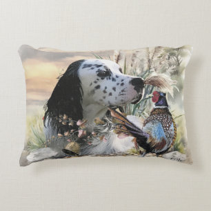 Beautiful English Setter with Pheasant , Art Decorative Cushion