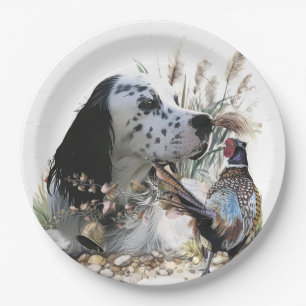 Beautiful English Setter with Pheasant , Art Paper Plate