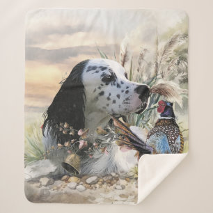 Beautiful English Setter with Pheasant ,  Art  Sherpa Blanket