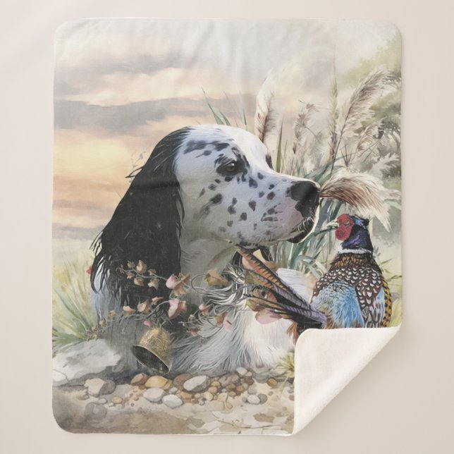 Beautiful English Setter with Pheasant ,  Art  Sherpa Blanket (Front)