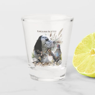 Beautiful English Setter with Pheasant ,  Art  Shot Glass