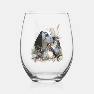 Beautiful English Setter with Pheasant , Art Stemless Wine Glass
