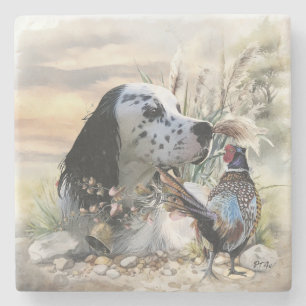 Beautiful English Setter with Pheasant , Art Stone Coaster
