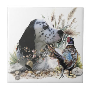 Beautiful English Setter with Pheasant ,  Art  Tile