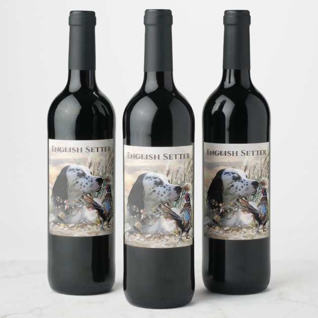 Beautiful English Setter with Pheasant ,  Art  Wine Label (Bottles)