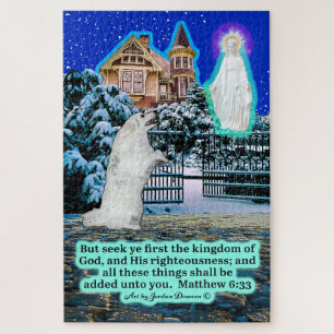 Beautiful Eskie and Angel Scripture Matthew 6:33  Jigsaw Puzzle
