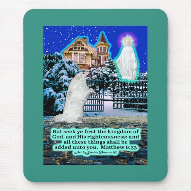 Beautiful Eskie and Angel Scripture Matthew 6:33 Mouse Mat (Front)
