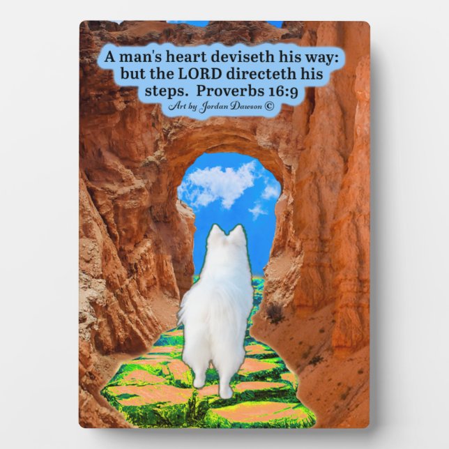 Beautiful Eskie Scripture Plaque Proverbs 16:9 (Front)