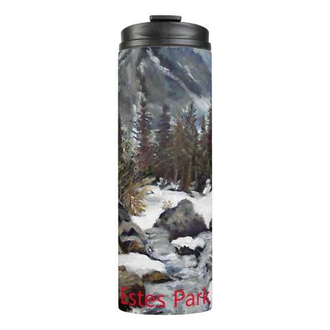 Beautiful Estes Park Colorado Winter Stream Thermal Tumbler (Front)