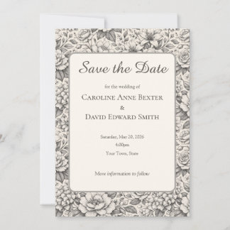 Beautiful Etched Charcoal Coloured Flowers Classic Invitation