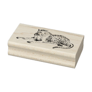 Beautiful Etched Snow Leopard Rubber Art Stamp