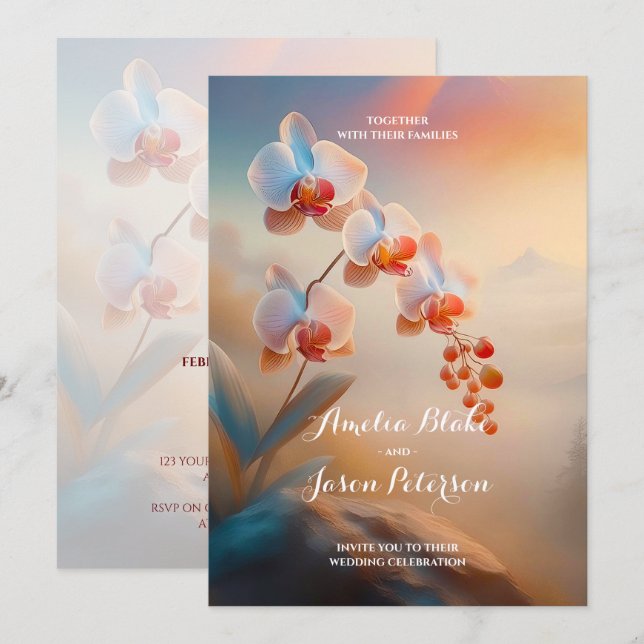 Beautiful Ethereal Colours Orchid | Serene Wedding Invitation (Front/Back)