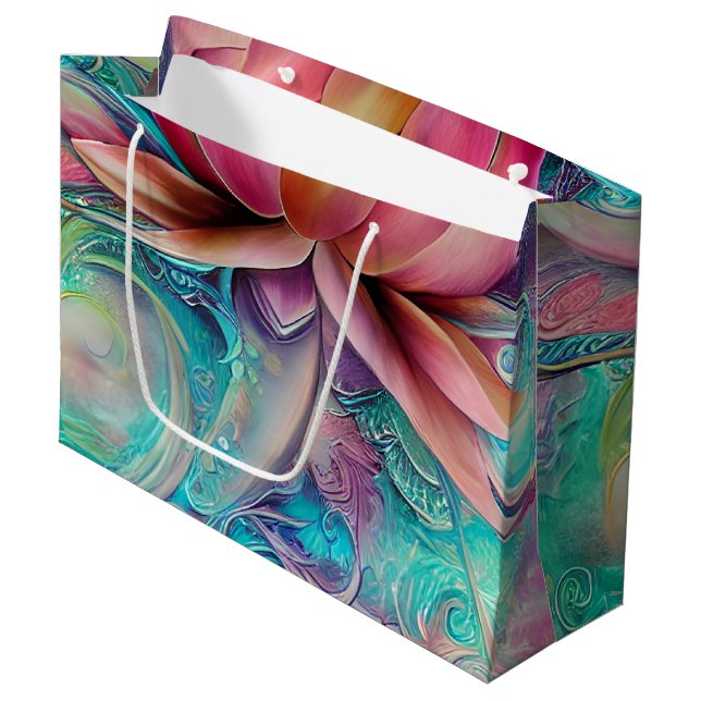 Beautiful Ethereal Whimsical Lotus Flower Large Gift Bag (Front Angled)