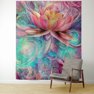 Beautiful Ethereal Whimsical Lotus Flower Tapestry