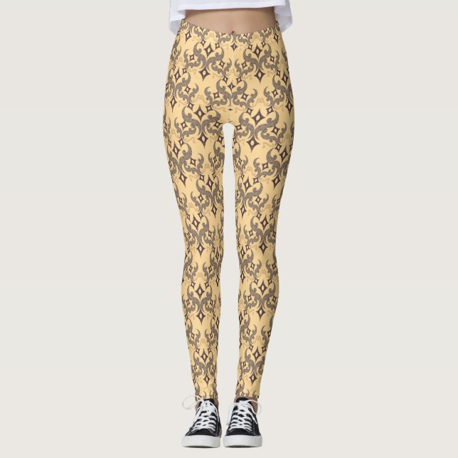 Beautiful ethnic Damascus pattern pointillism Leggings (Front)