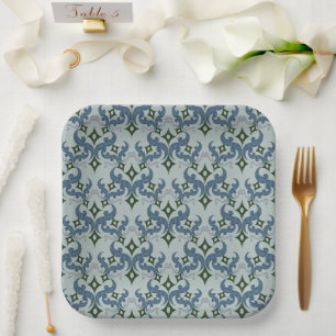 Beautiful ethnic Damascus pattern pointillism Paper Plate