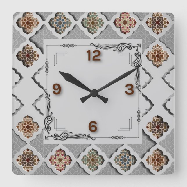 Beautiful etno square wall clock (Front)