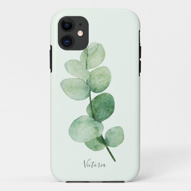 Beautiful eucalyptus greenery, custom names Case-Mate iPhone case (Back)