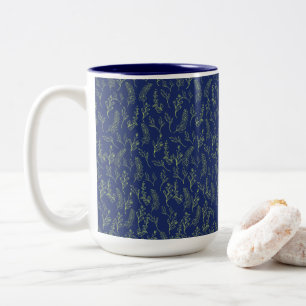 Beautiful Eucalyptus Leaves Outline Two-Tone Coffee Mug