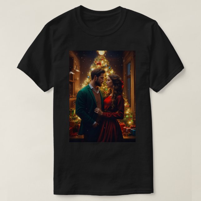 Beautiful European couple on Christmas Eve. T-Shirt (Design Front)