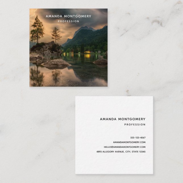 Beautiful Evening Mountain Lake Photograph Square Business Card (Front/Back)