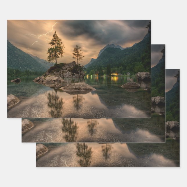 Beautiful Evening Mountain Lake Photograph Wrapping Paper Sheet (Set)