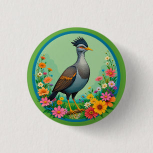 Beautiful Exotic Bird Resting Among Colourful Flow 3 Cm Round Badge