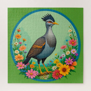 Beautiful Exotic Bird Resting Among Colourful Flow Jigsaw Puzzle