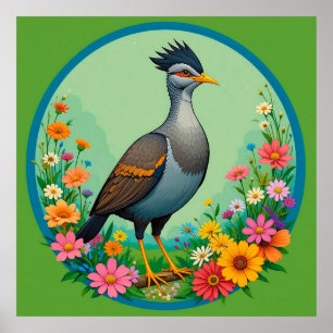 Beautiful Exotic Bird Resting Among Colourful Flow Poster