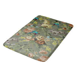 Beautiful exotic bird, Swamp Green background    Bath Mat